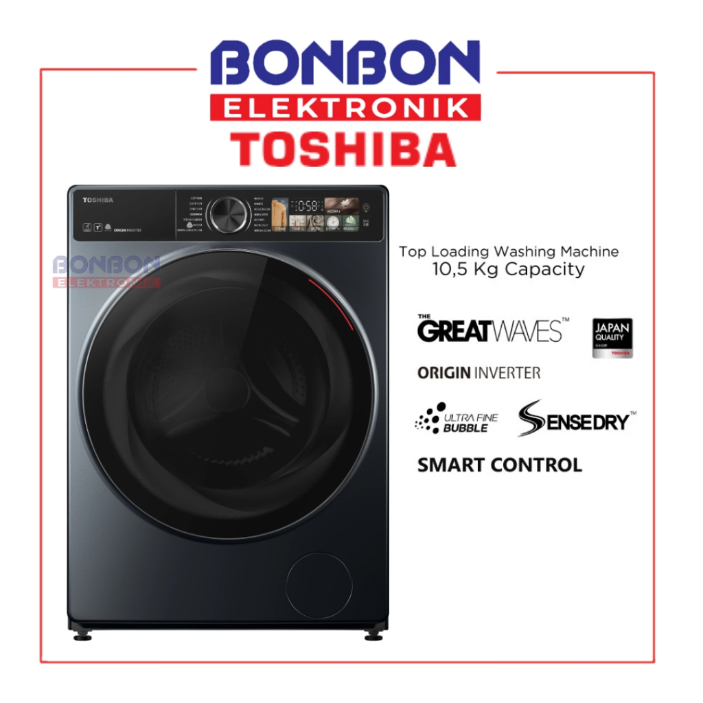 Toshiba TWD-T25BZU115MWN Mesin Cuci Front Load 10.5 Kg dan Pengering 7 Kg, Warna Dark Grey