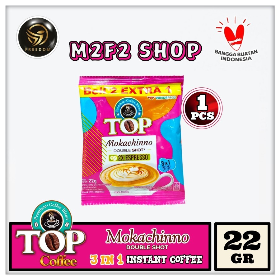 

TOP Premium Coffee Blend Mokachinno Double Shot Espresso 3in1 Instant | Kopi Serbuk Rasa Moka Sachet - 22 gr (Kemasan Satuan)