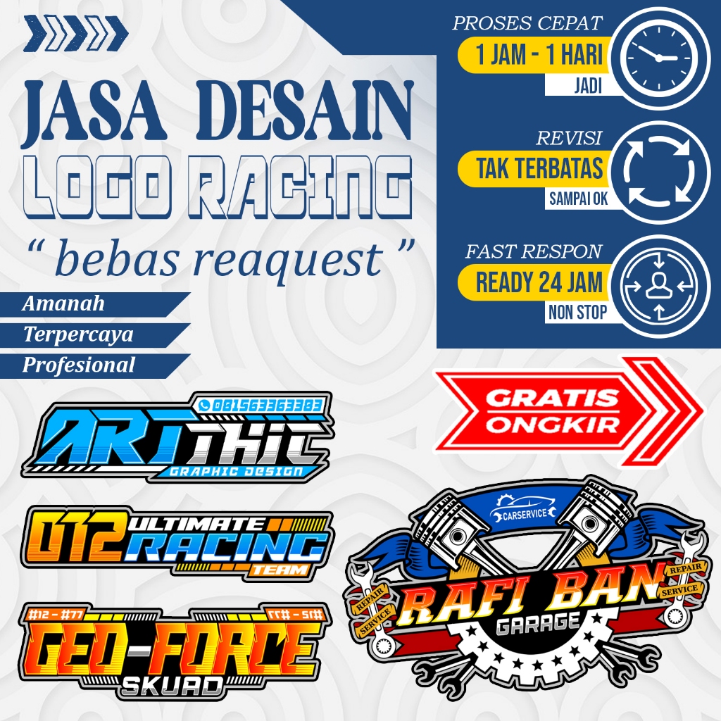Jasa desain logo stiker costume teks racing