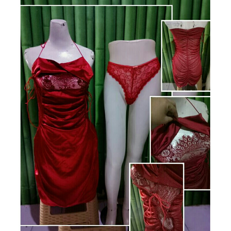 Set lingerie merah brukat set cd