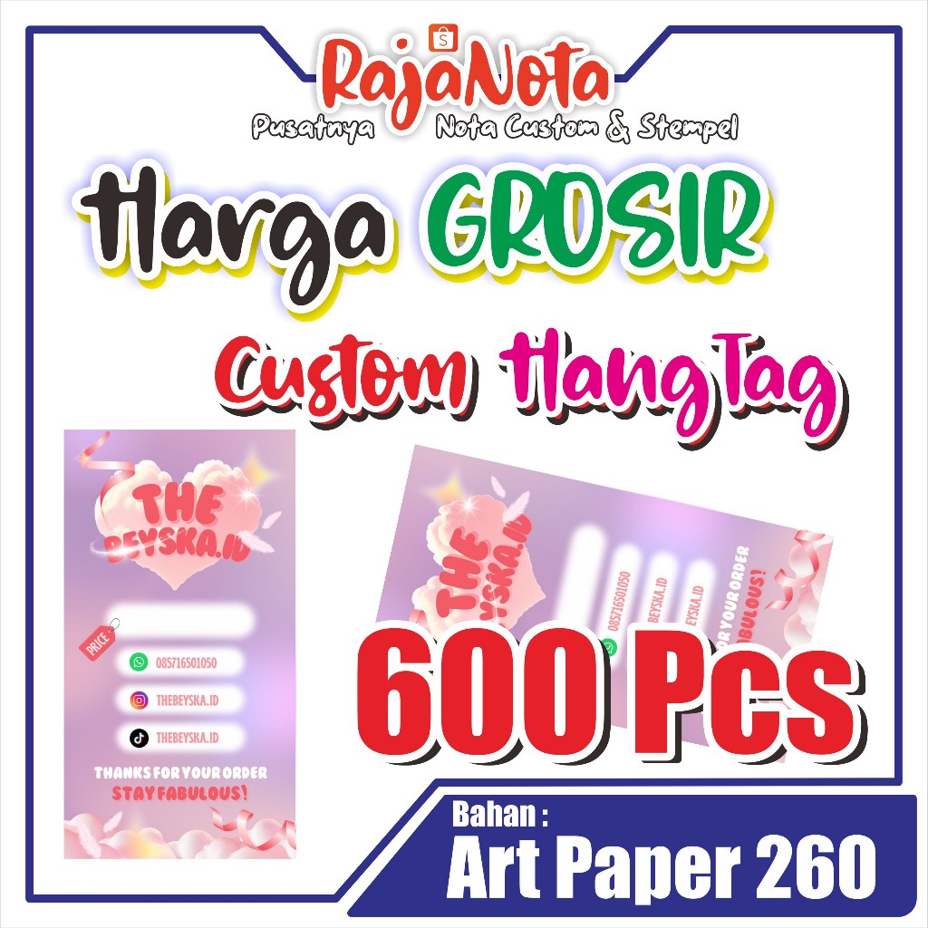 

Hangtag Custom 3x6 Qty 600 pcs satu muka by Request
