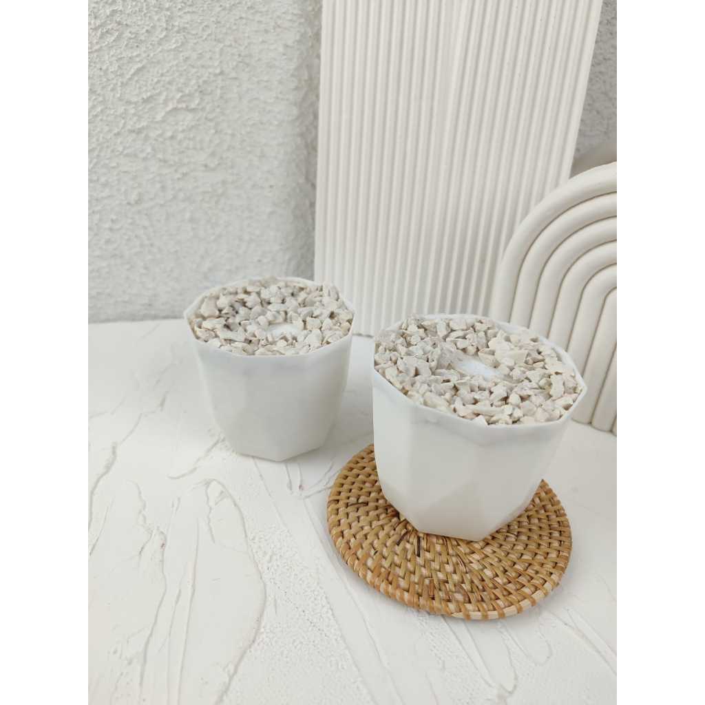 Pot Batu Plastik - Pot Bulat dengan Batu - Pot Bunga Hias - Pot Sukulen