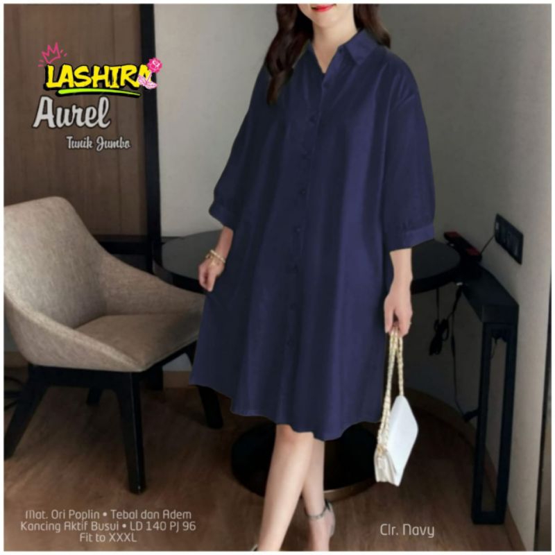 Aurel baju atasan blouse tunik tunic wanita dewasa muslimah jumbo ld 140 ori poplin polos busui terb