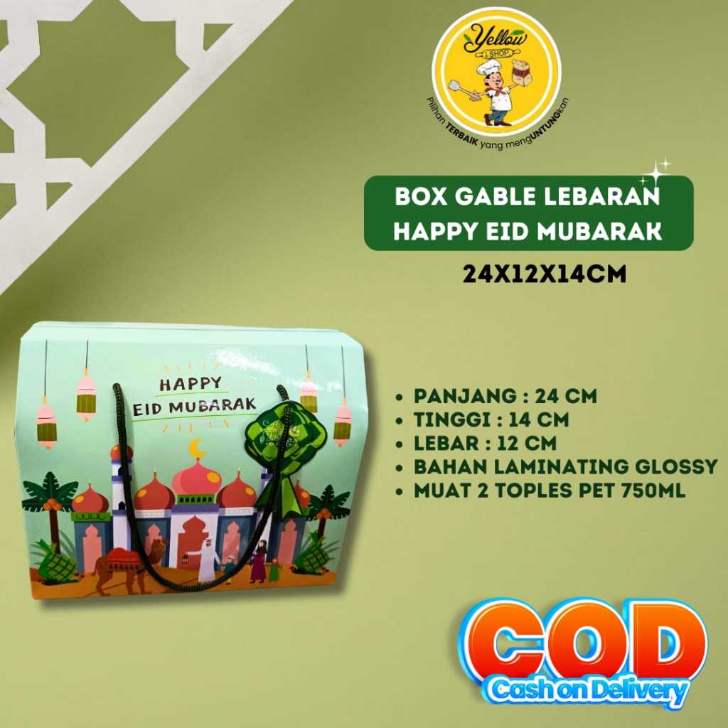 

BOX GABLE LEBARAN HAPPY EID MUBAEAK 24X12X14CM
