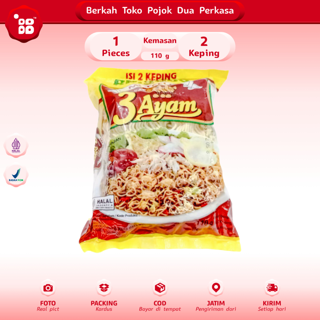 

Mi Telur Cap 3 Ayam Mie Kering 110 g isi 2 Keping [JATIM]