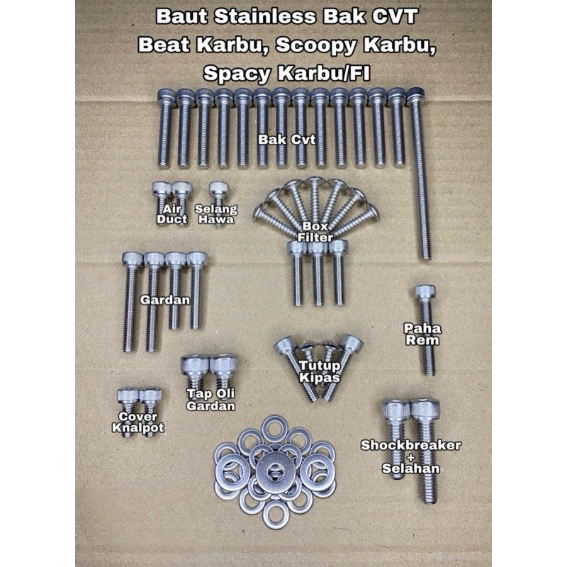 Baut Cvt BEAT KARBU SCOOPY KARBU SPACY KARBU FULLSET Baut L Stainless Anti Karat 100% Stainless Stee