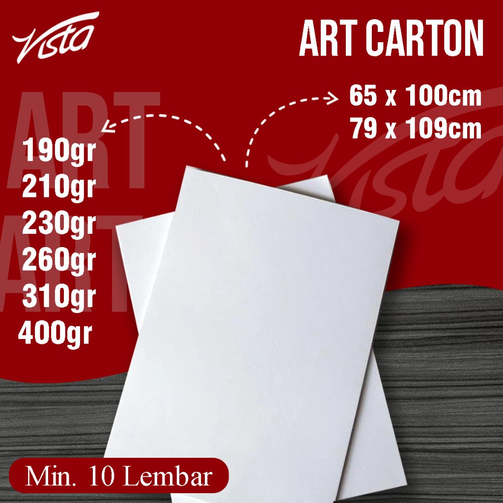 

Kertas Art carton 190gr, 210gr, 230gr, 260gr, 310gr, 400gr ukuran 65 x 100cm dan 79x109cm (plano)