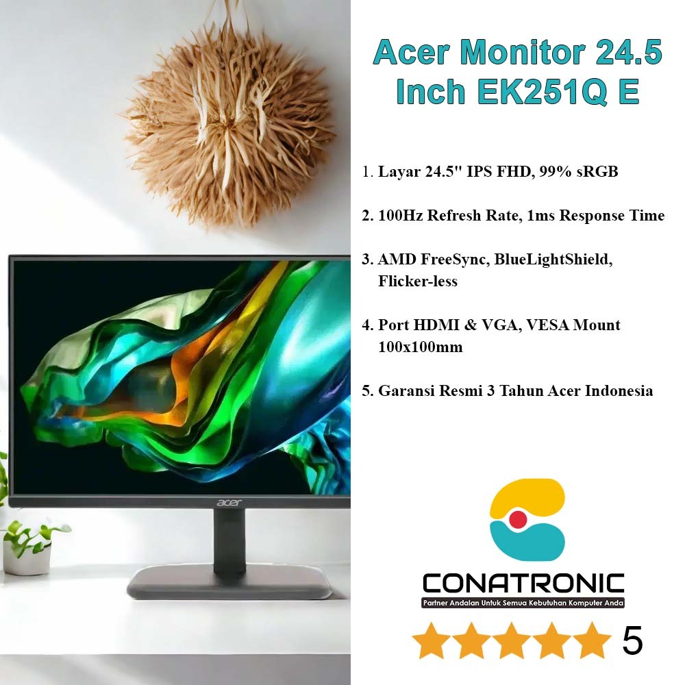 Acer Monitor 24.5 Inch EK251Q E – 100Hz, IPS, FHD, AMD FreeSync