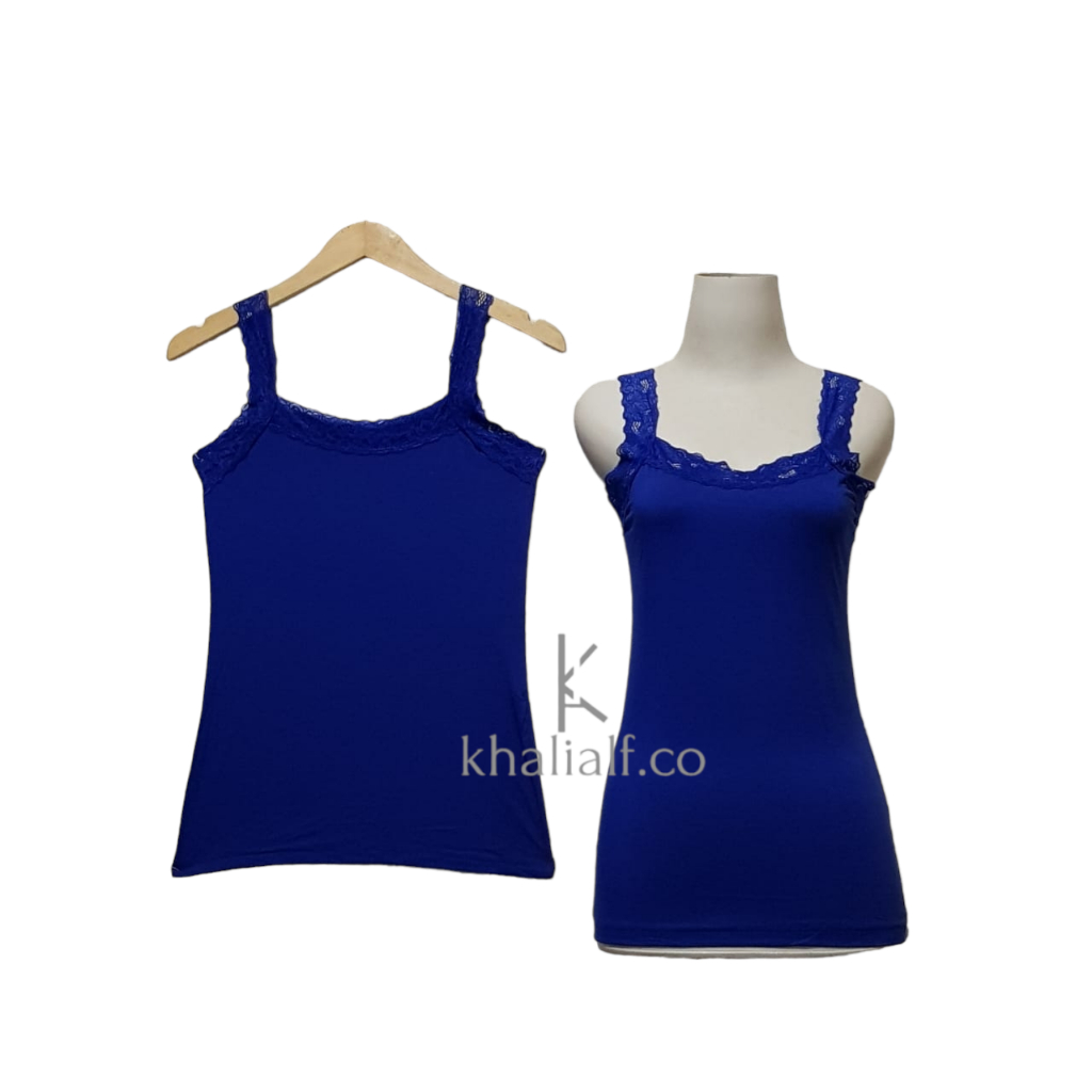 Tanktop Renda Allsize Khalialf/ Tangtop wanita renda jumbo/ tanktop wanita Warna Biru Katun Impor