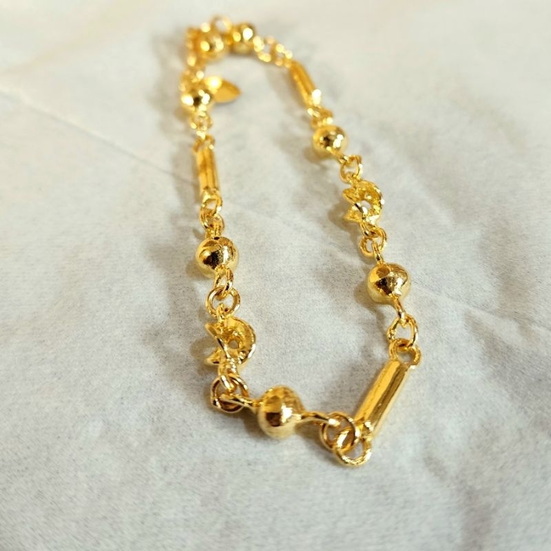 Gelang Rantai Bola Balok Ukir Lapis Emas 24k