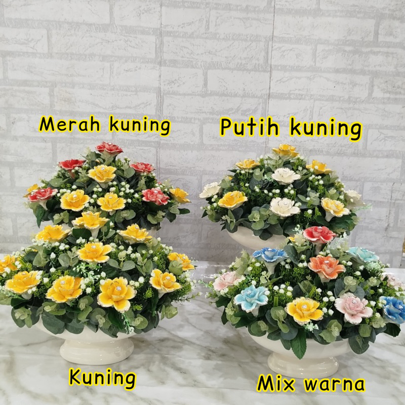 Rangkaian Bunga Keramik untuk meja tamu / Rangkaian Bunga keramik 14 tangkai