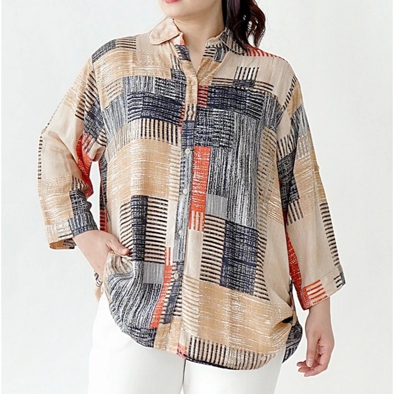 BAJU ATASAN KEMEJA WANITA JUMBO BIG SIZE OVERSIZE ARSIR KATUN RAYON LD 130cm XXXL BAJU HAMIL KEMEJA 