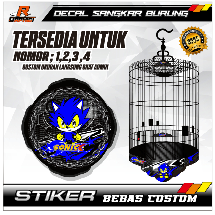 SONIC STICKER DECAL custom SANGKAR KANDANG BURUNG MURAI STIKER  UKURAN BESAR KECIL NO 1 2 3 UNTUK MU