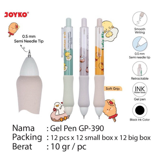 

( 1 pcs ) JOYKO GP390 Pulpen Jel Cetrek 0,5 mm / Pen gel Retractable Cutie Pie / Gelpen tinta hitam Joyko Gp-390