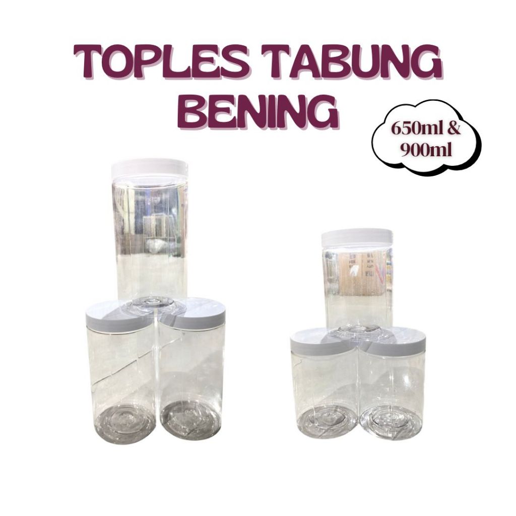 Toples Tabung Bening 650ml dan 900ml/Toples Bening Tutup Putih
