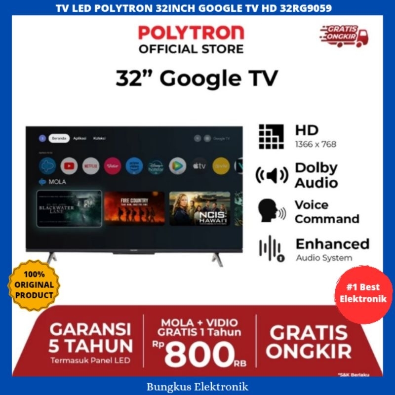 TV LED POLYTRON 32INCH GOOGLE TV HD PLD 32RG9059 TV POLYTRON 32INCH