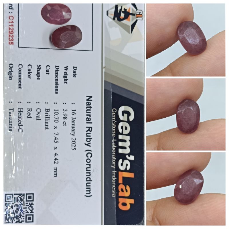 Natural Red Ruby Tanzania Afrika 3,9ct plus memo