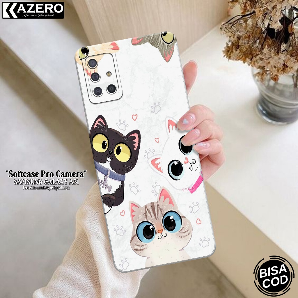 Kesing Samsung Galaxy A51 - Kazero Fashion Case Kucing - Case Samsung Galaxy A51 - Pelindung Hp - Ca