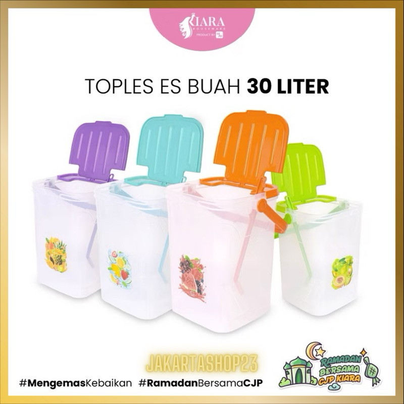 Toples Es Buah 30 Liter + Gayung KIARA Aquarium Es Buah 30 Lt Tempat Wadah Minuman 30 Ltr Toples Jua