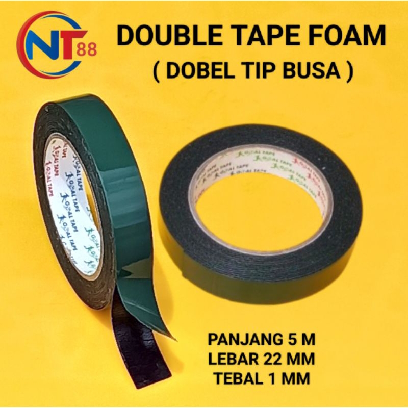 

(1 Buah) DOUBLE TAPE FOAM HIJAU 22MM×5M DOBEL TIP BUSA ISOLASI LAKBAN PEREKAT DUA SISI FOAM TAPE