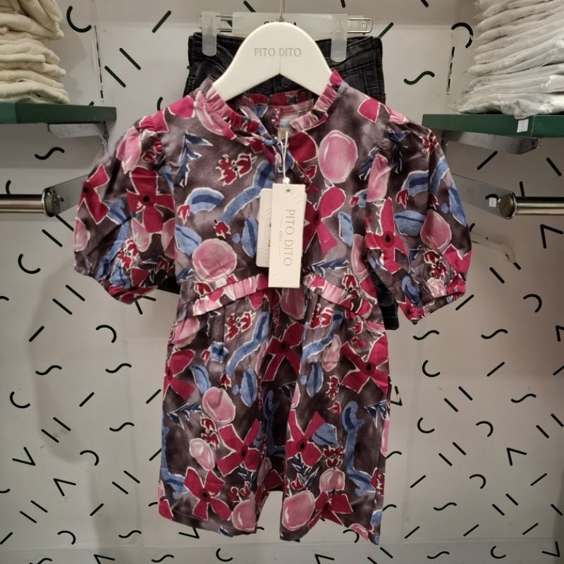 Baju Dress Anak Perempuan Pito Dito Original Motif Bunga
