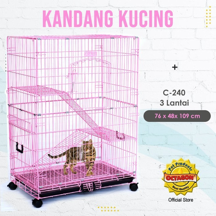 Kandang Kucing Octagon C240 - Kandang Besi Tingkat uk 76cmx48cmx109cm