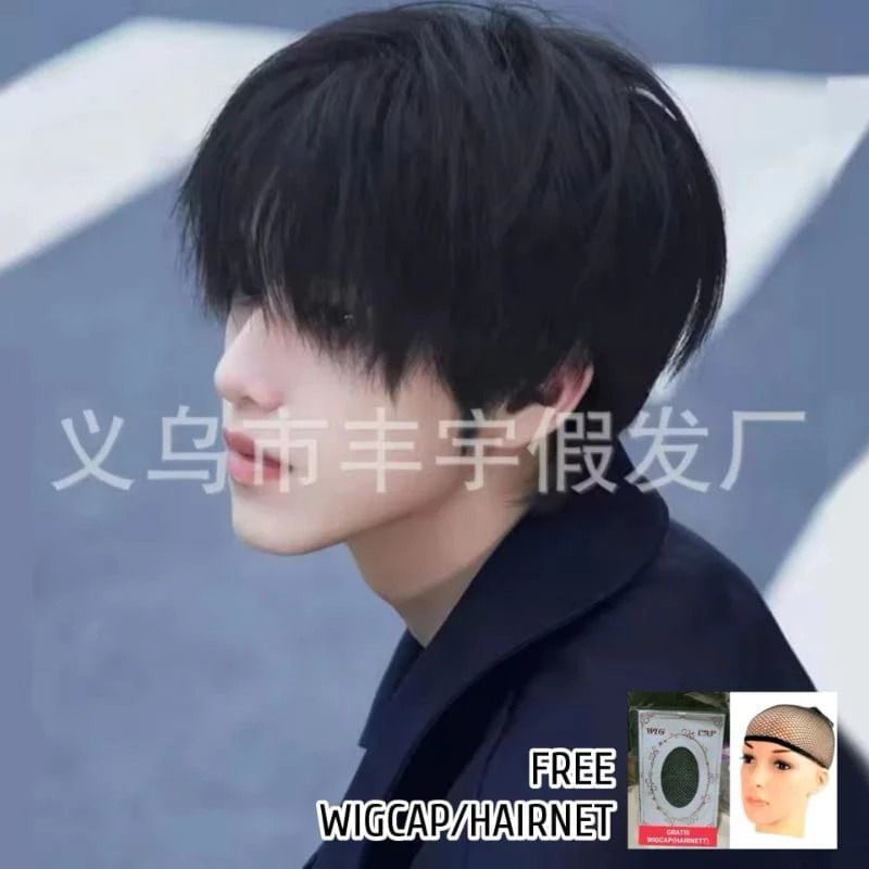 Wig pria korea rambut pendek dengan poni panjang yang keren