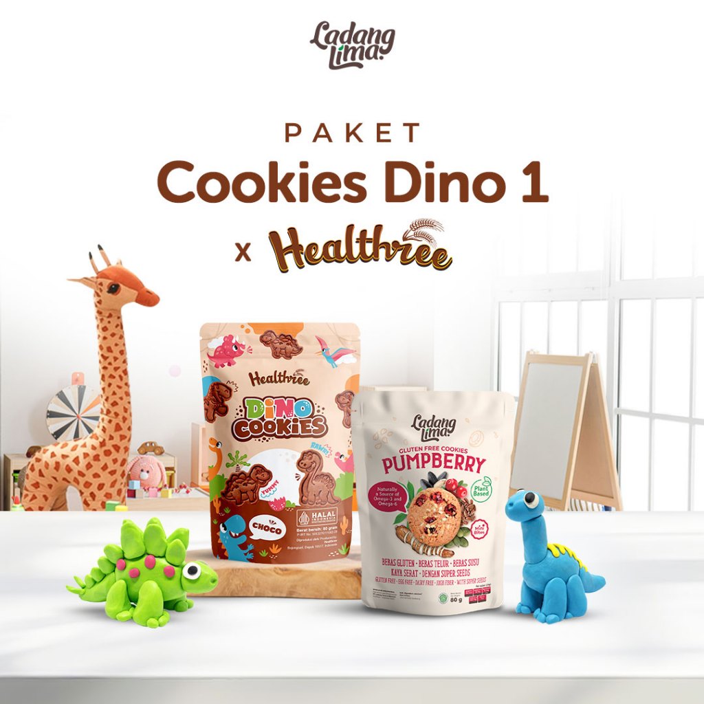 

Paket Cookies Dino 1 - Cookies Ladang Lima x Healthree Gluten Free