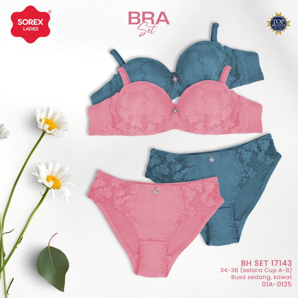 (Set Bra) Bh Bra Set Sorex 17143 , 17043 Cup B (34-38) Kait 2 Brokat | Busa Sedang Berkawat |fk
