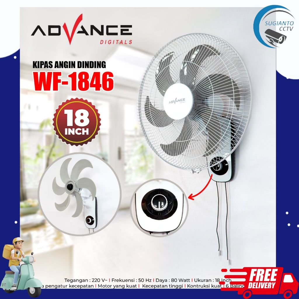 Advance WF-1846 Kipas Angin Dinding baling" 6, 80 Watt 18 inch Garansi Resmi ADVANCE