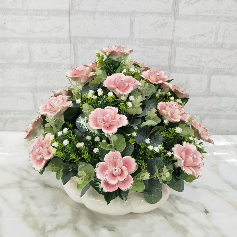 Rangkaian Bunga Keramik 21 tangkai / Bunga Italy meja tamu