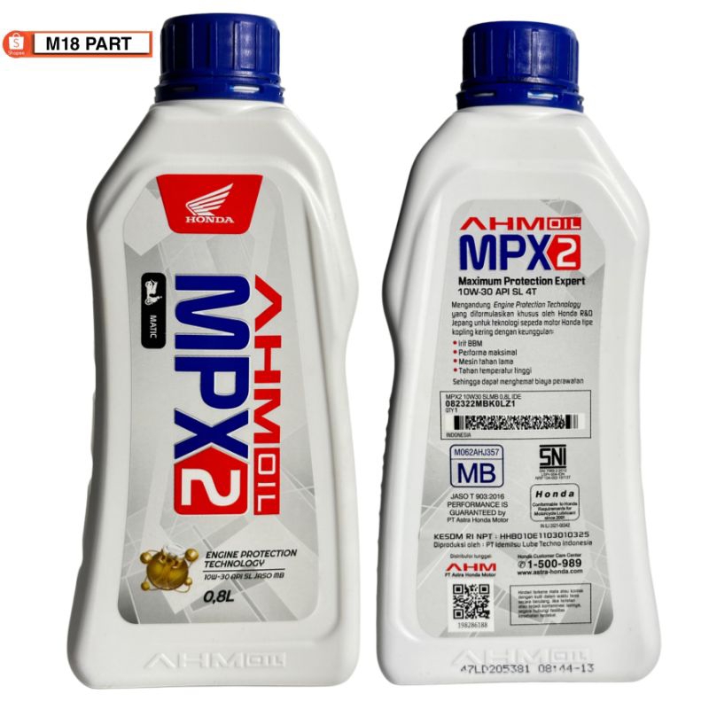 OLI AHM MPX 2 0.8-PELUMAS OLI MESIN MOTOR MATIC -OLI MESIN AHM MPX 2 800ML -OLI MOTOR MATIC MPX