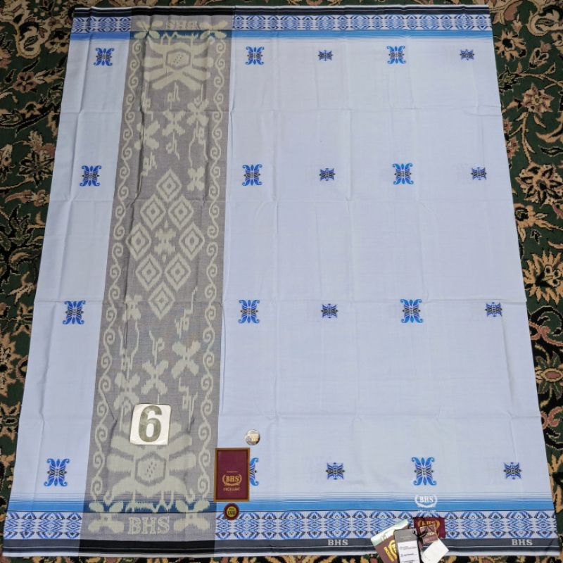 SARUNG BHS EXCELLENT GOLD E52 SMB 6 BIRU MUDA SONGKET SELVEDGE JACQUARD