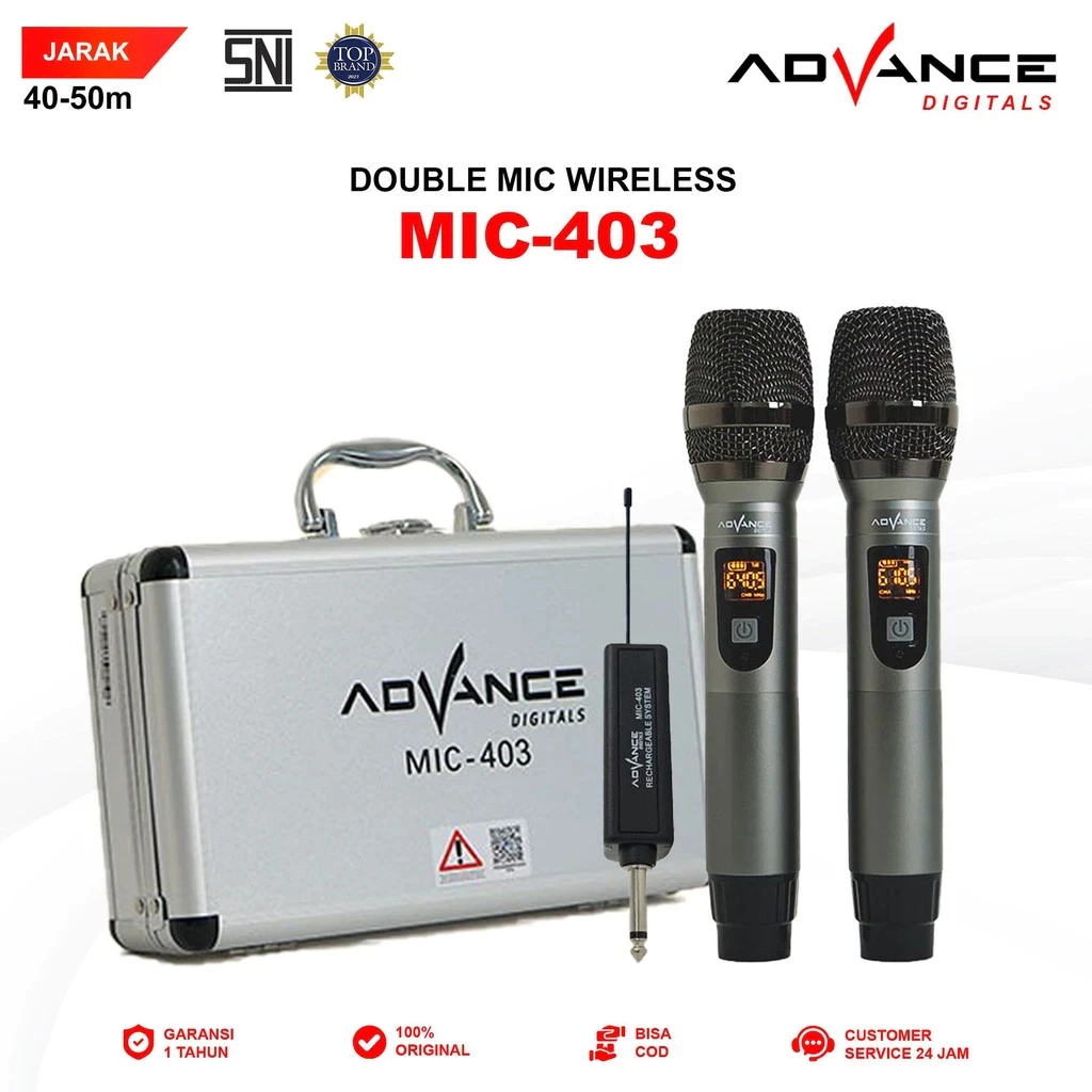 Advance MIC403 Double Mic Bluetooth Karaoke Wireless Microphone Suara Jernih BONUS Baterai Cas 3 Pcs