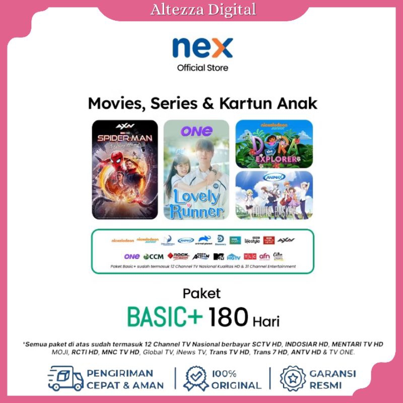 Tv Voucher Paket basic+ Nex Parabola 6Bulan  Dan 1Tahun