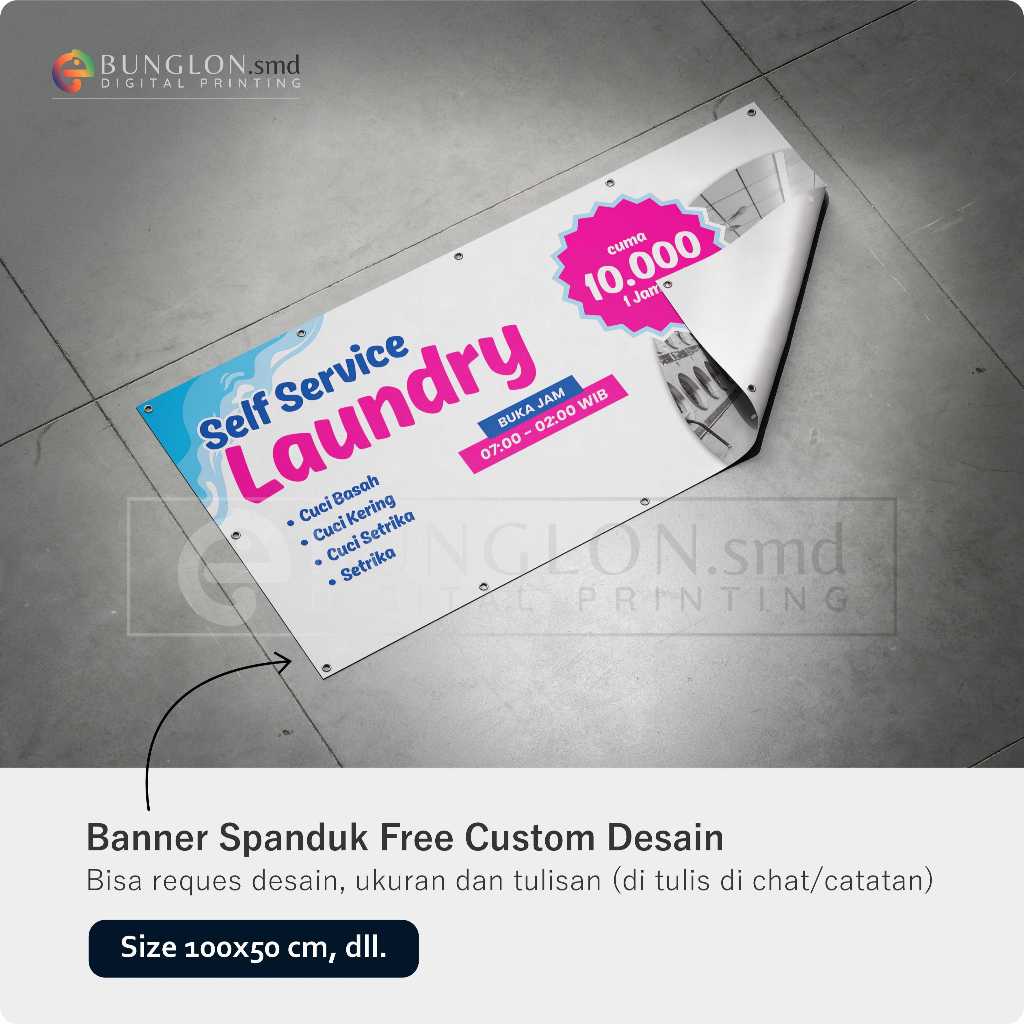 PRINT CETAK SPANDUK BANNER TOKO LAUNDRY FREE DESAIN