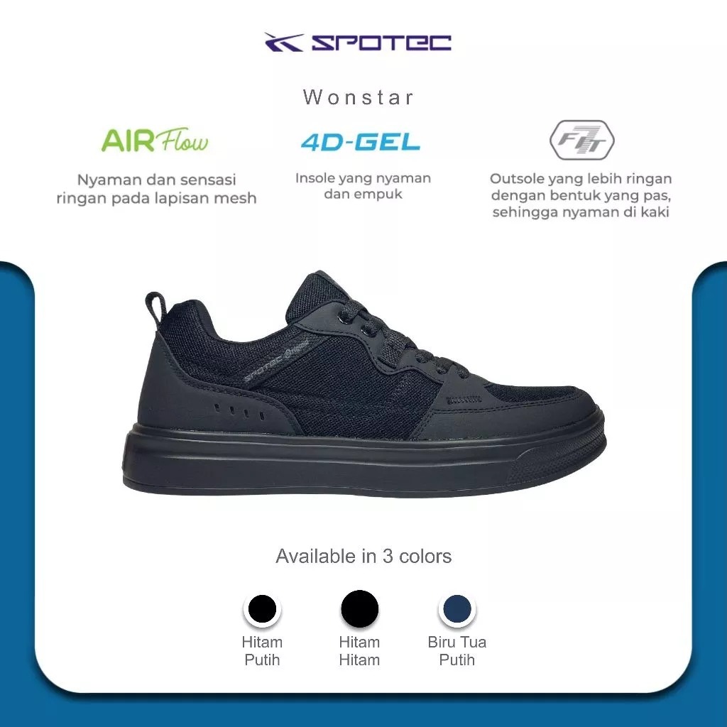 SPOTEC Sepatu STUDENT Artikel WONSTAR-Hitam/Hitam Spotec Original