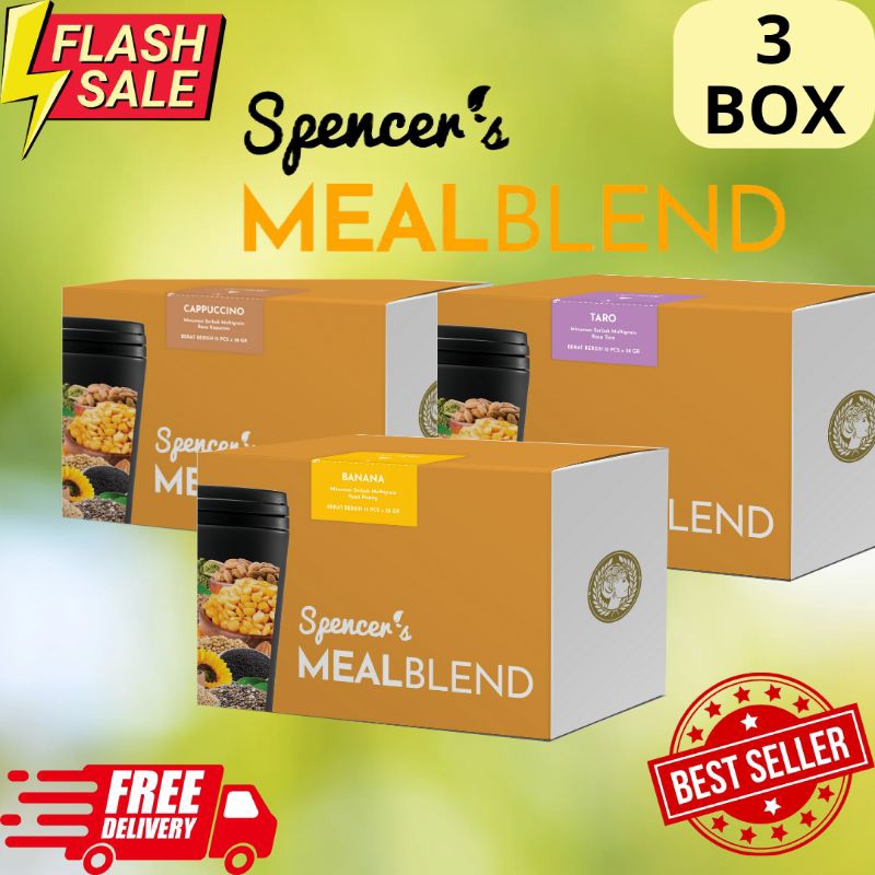 

PROMO!!! 3BOX SPENCER'S MEALBLEND VARIAN RASA : taro,banana, cappucino (1BOX ISI 15 SACHET) DIET SEHAT TANPA RIBET AMAN DIKONSUMSI SEMUA USIA, PENDERITA GERD DAN IBU MENYUSUI