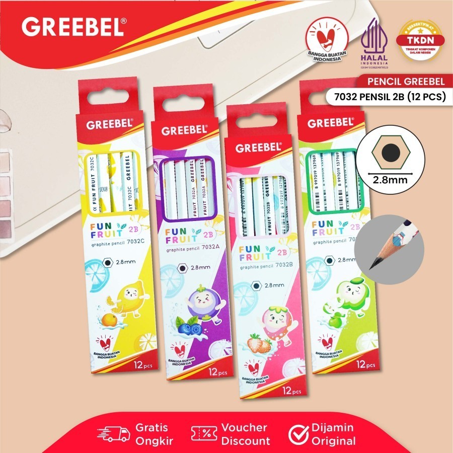 

Pensil Greebel 2B 7032 Fun Fruit Pencil Ujian Sekolah Graphite Kayu [1 Pak Isi 12 Pcs]