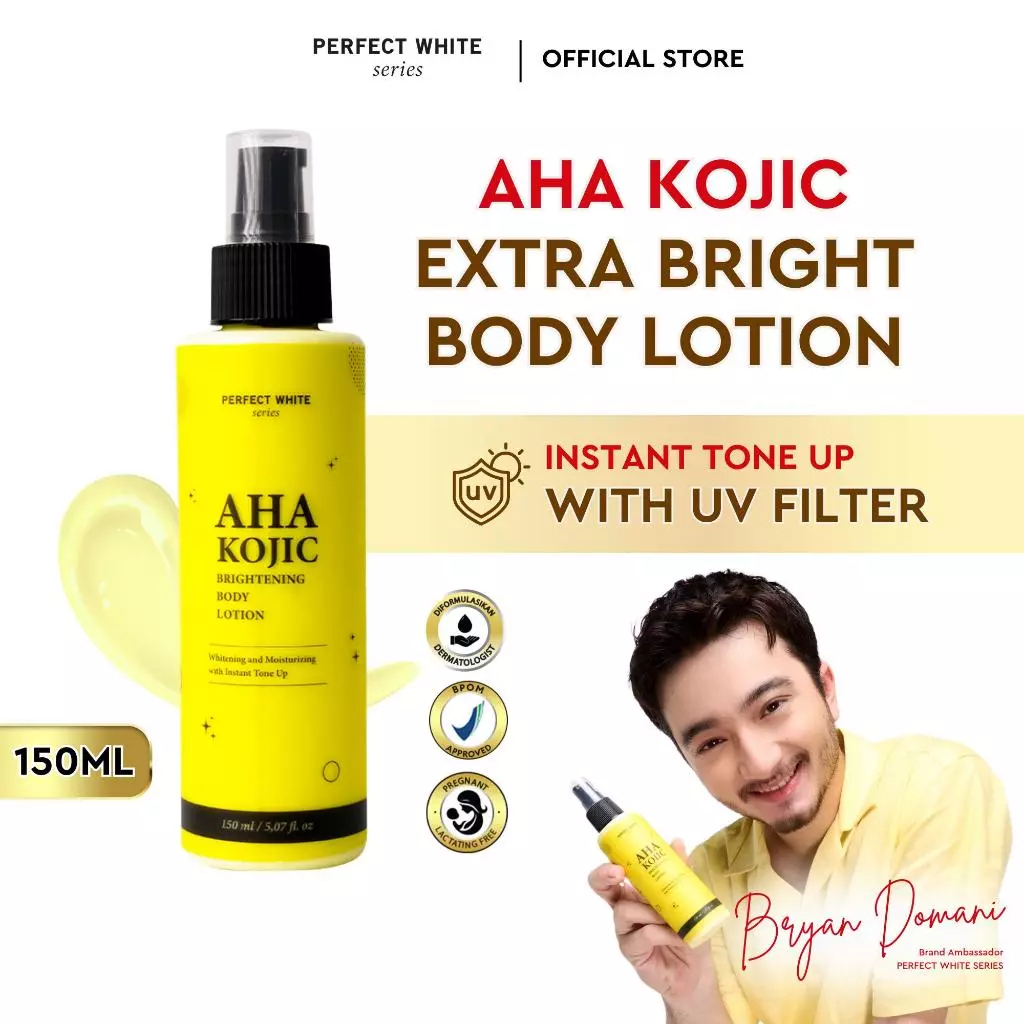 PERFECT WHITE AHA Kojic Brightening Body Lotion | Hand Lotion with Instant Tone Up 150ml with Kojic 