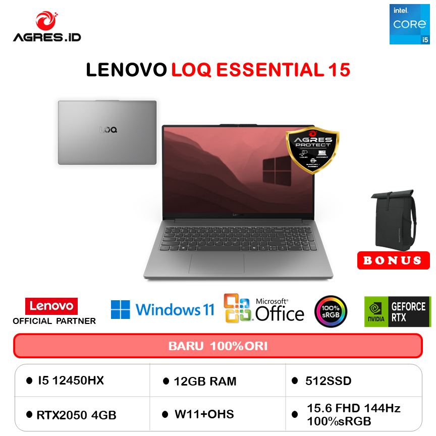 LENOVO LOQ ESSENTIAL 15 I5 12450HX RTX2050 4GB/ 12GB 512GB W11+OHS 15.6FHD 144HZ 100SRGB BLIT 2Y+ADP