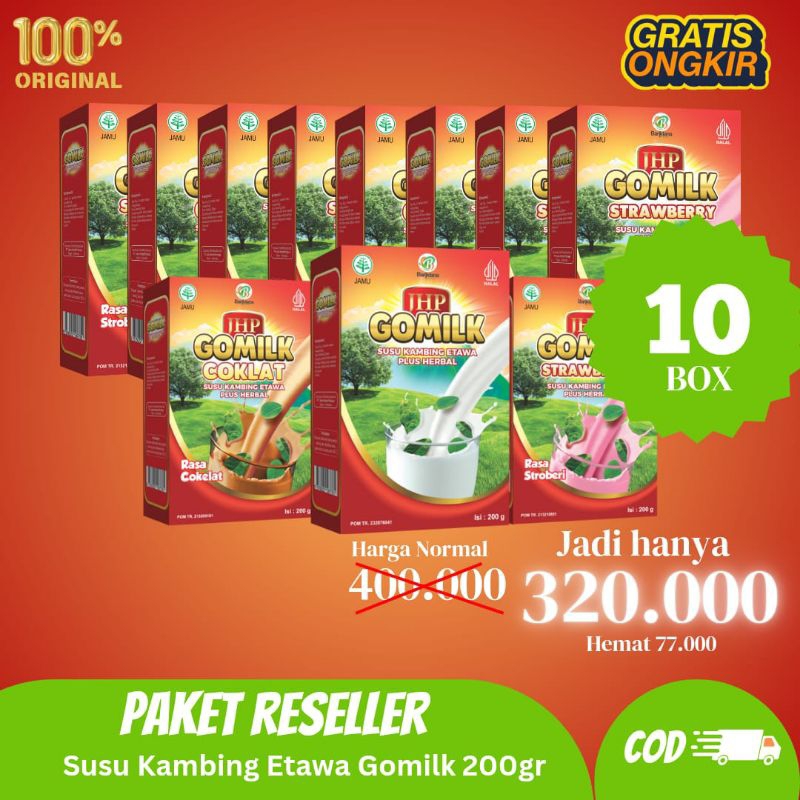 

PAKET RESELLER 10box GOMILK susu kambing etawa + herbal garansi ORI