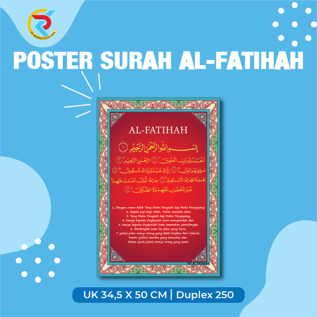 Poster Edukasi Anak Al fatihah | Hiasan Dinding Ruangan Kelas | Poster Belajar Balita[RC AL FATIHAH]