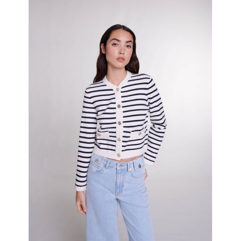 MAJE PARIS STRIPED TWEED CARDIGAN NEW