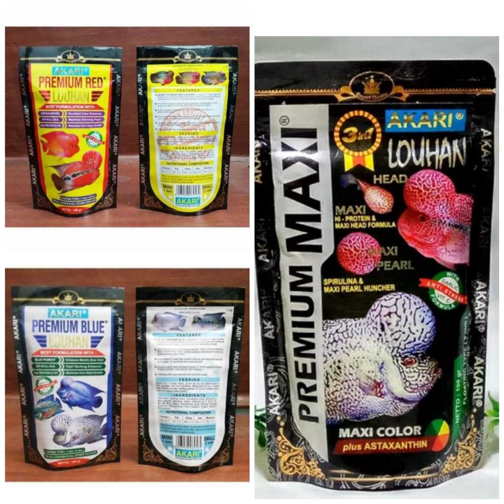Pelet AKARI LOUHAN RED BLUE MAXI 100gr Makanan Pakan Ikan Hias Air Aquarium Aquascape Kolam Pellet L