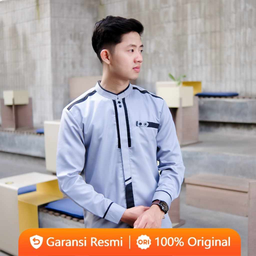 Baju Koko El Rumi Lengan Panjang Motif Katulistiwa Berkombinasi