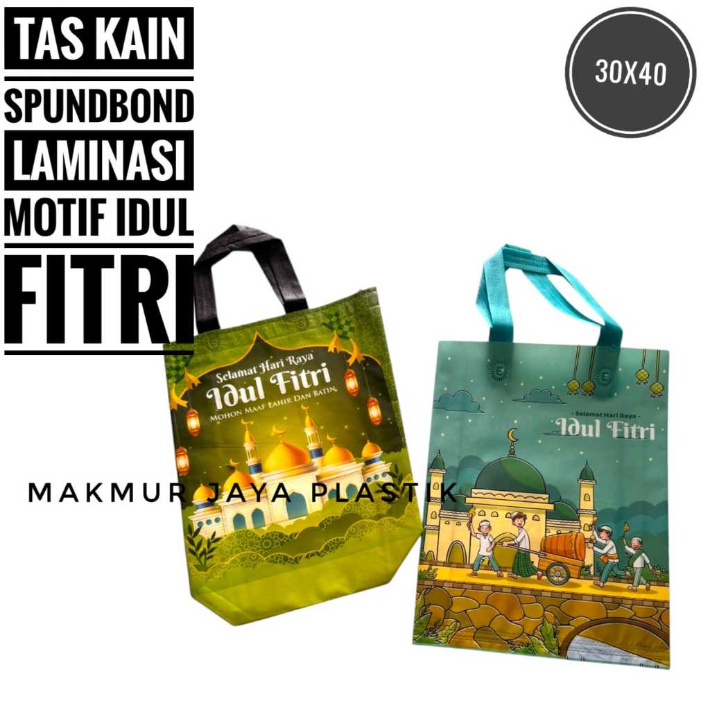 

TAS LEBARAN KAIN SPUNBOND LAMINASI BINGKISAN PARCEL THR IDUL FITRI UKURAN 30 X 40 X 8 CM