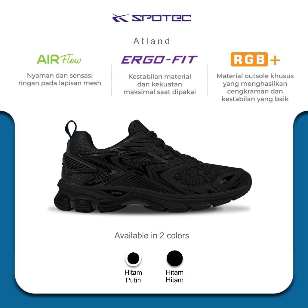 SPOTEC Sepatu STUDENT Artikel ATLAND-Hitam/Hitam Spotec Original