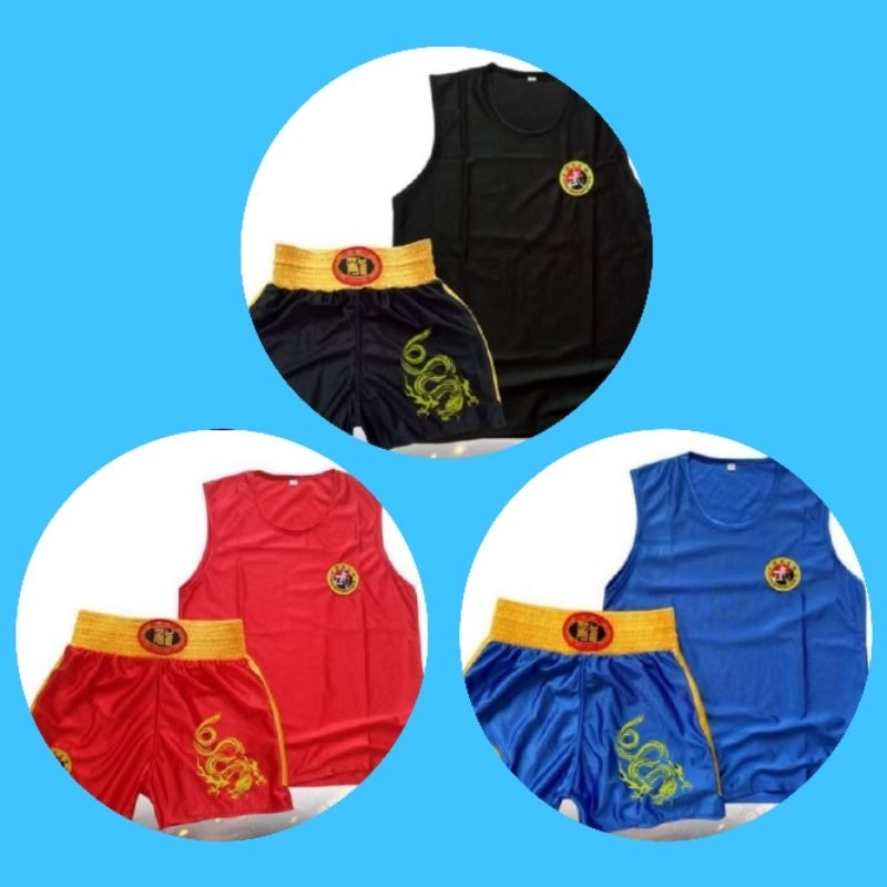 BAJU SERAGAM WUSHU SANDA TANDING 1 SET LENGKAP BAJU CELANA WUSHU SANDA IMPOR