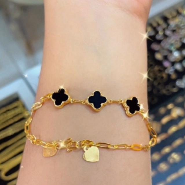 gelang bunga hitam rante paper clip emas muda gelang cv emas muda gelang vc hitam emas muda gelang d